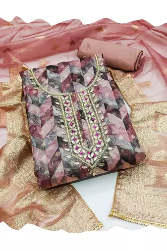 Pink organza banarasi handwork suit set with dupatta