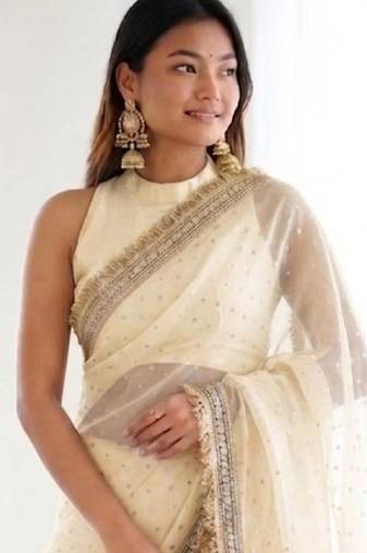 Jimichoo jacquard embellished sequinned wedding wear saree