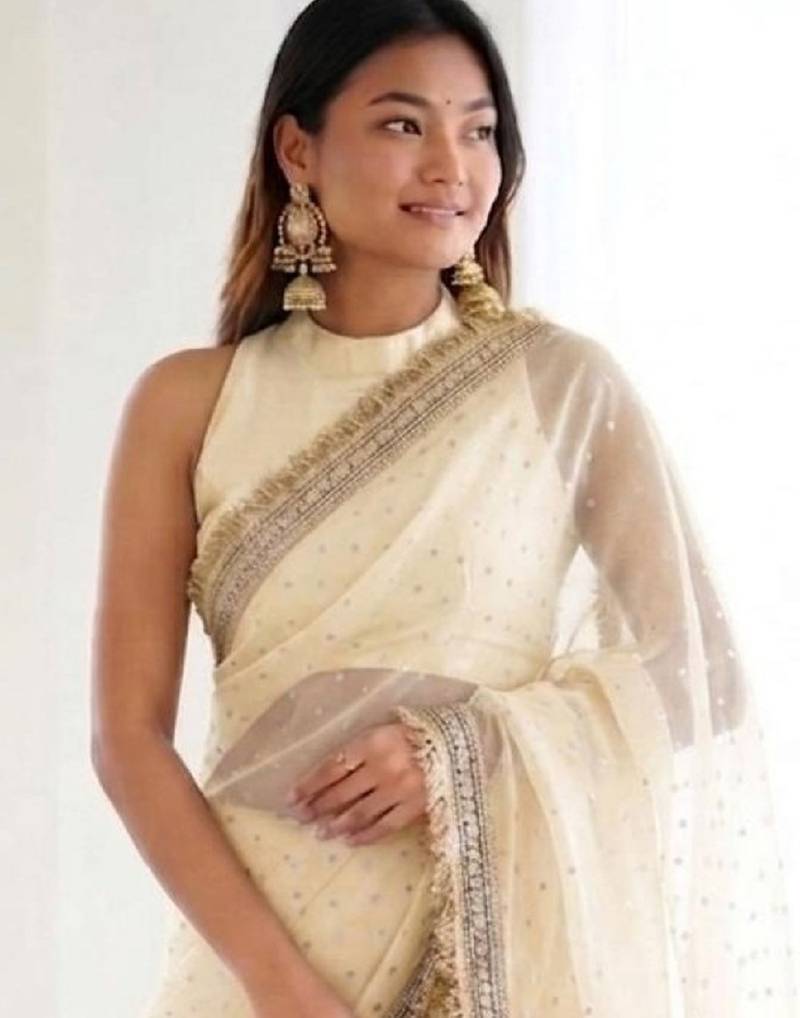 Jimichoo jacquard embellished sequinned wedding wear saree