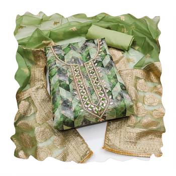 Green organza banarasi handwork suit set with dupatta 4