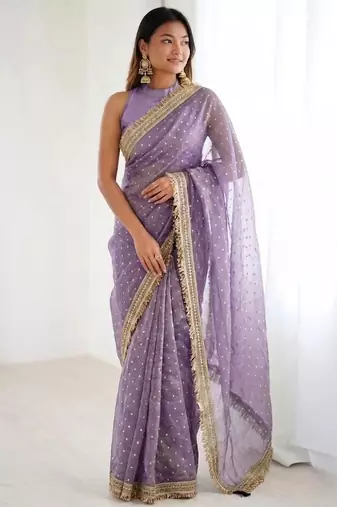 Jimichoo jacquard embellished sequinned wedding wear saree