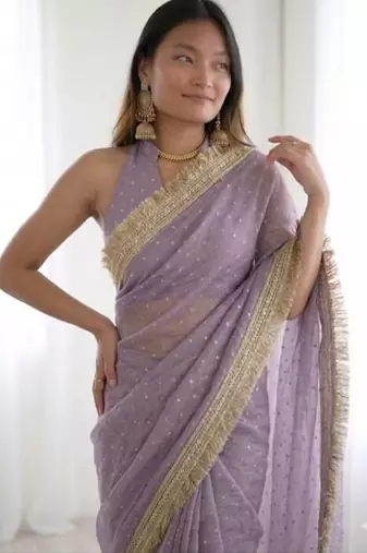 Jimichoo jacquard embellished sequinned wedding wear saree