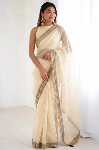 Jimichoo jacquard embellished sequinned wedding wear saree
