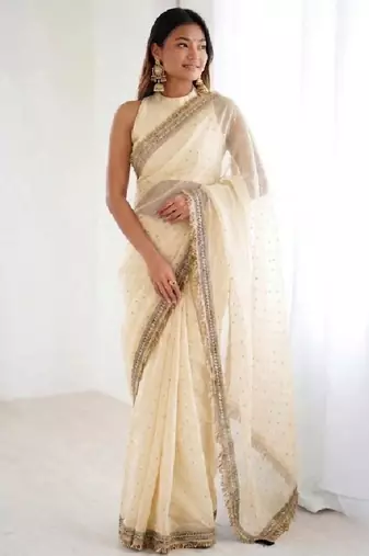 Jimichoo jacquard embellished sequinned wedding wear saree