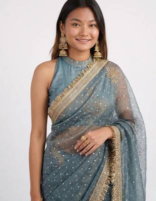 Jimichoo jacquard embellished sequinned wedding wear saree 1