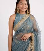 Jimichoo jacquard embellished sequinned wedding wear saree