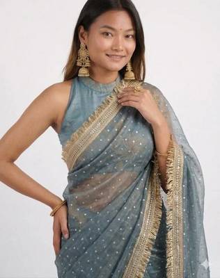 Jimichoo jacquard embellished sequinned wedding wear saree 2