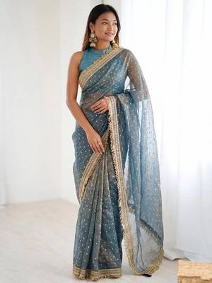 Jimichoo jacquard embellished sequinned wedding wear saree 3