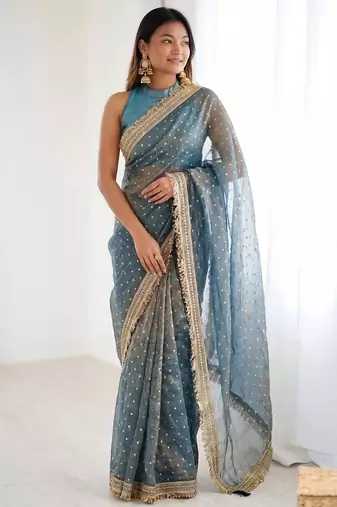 Jimichoo jacquard embellished sequinned wedding wear saree