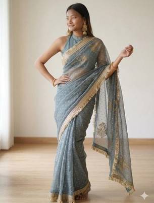 Jimichoo jacquard embellished sequinned wedding wear saree 5
