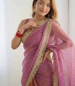 Jimichoo jacquard embellished sequinned wedding wear saree