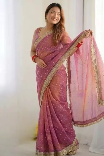 Jimichoo jacquard embellished sequinned wedding wear saree