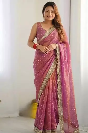 Jimichoo jacquard embellished sequinned wedding wear saree