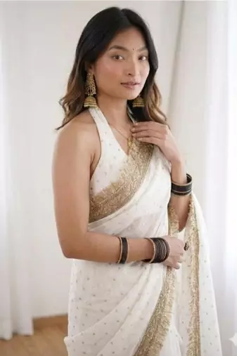White Organza Jacquard embellished saree with blouse