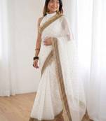 White Organza Jacquard embellished saree with blouse