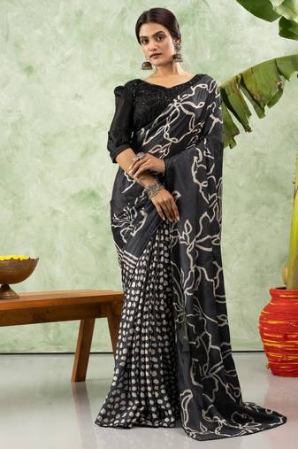 Black chiffon checked printed saree