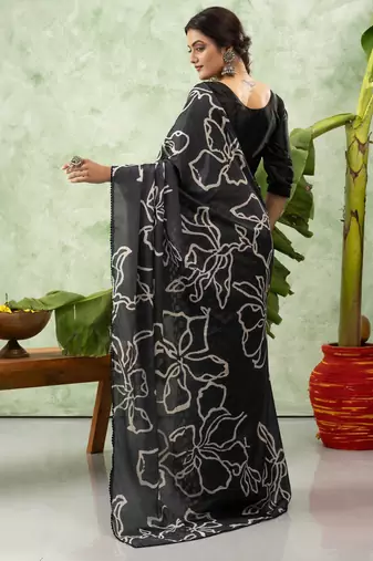 Black chiffon checked printed saree