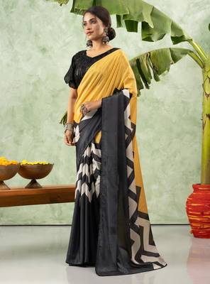 Black chiffon checked printed saree 1