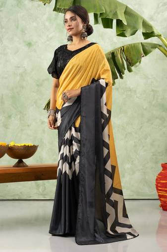 Black chiffon checked printed saree