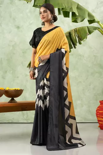 Black chiffon checked printed saree