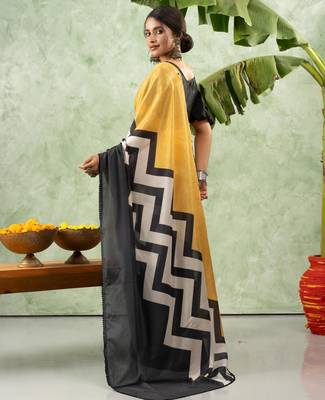 Black chiffon checked printed saree 2