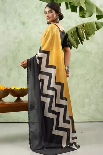 Black chiffon checked printed saree