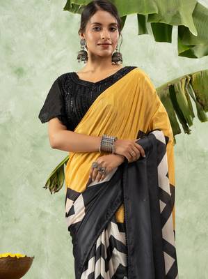 Black chiffon checked printed saree 3