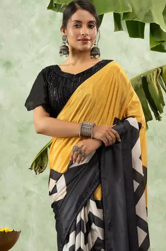 Black chiffon checked printed saree