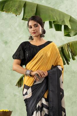 Black chiffon checked printed saree 4