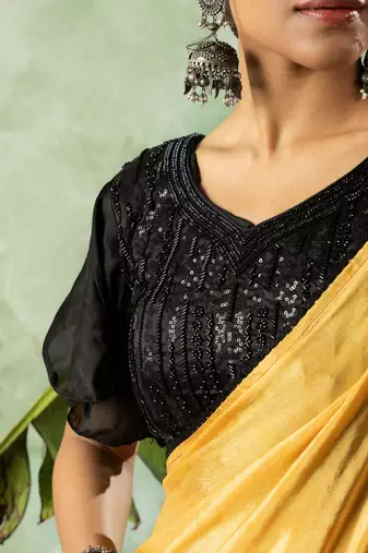 Black chiffon checked printed saree