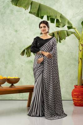 Black chiffon checked printed saree 1