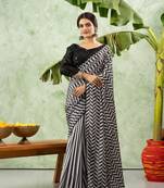 Black chiffon checked printed saree
