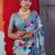 Blue cotton crepe geometrical printed saree