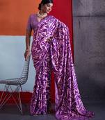 Purple cotton crepe geometrical printed saree