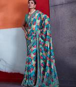 Multi-colour cotton crepe geometrical printed saree