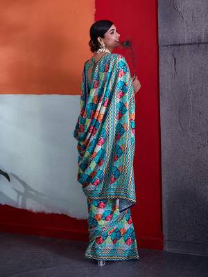 Multi-colour cotton crepe geometrical printed saree 2