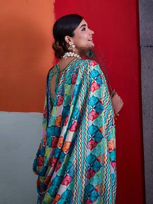 Multi-colour cotton crepe geometrical printed saree 3