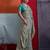 Teal green cotton crepe geometrical printed saree