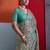 Teal green cotton crepe geometrical printed saree