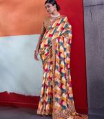 Mustard cotton crepe geometrical printed saree