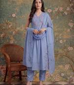lavender mull chanderi have a lining pleated kurta dupatta pant set