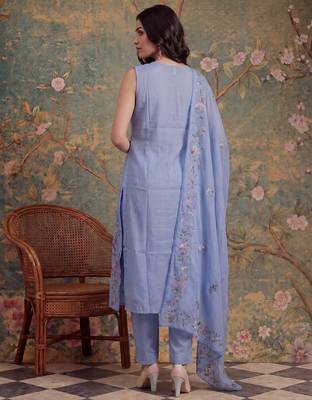 lavender mull chanderi have a lining pleated kurta dupatta pant set 3
