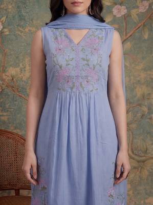 lavender mull chanderi have a lining pleated kurta dupatta pant set 4