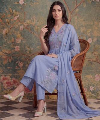 lavender mull chanderi have a lining pleated kurta dupatta pant set 5