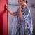 Blue cotton crepe geometrical printed saree