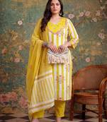 lime green cotton plus straight kurta pant dupatta set