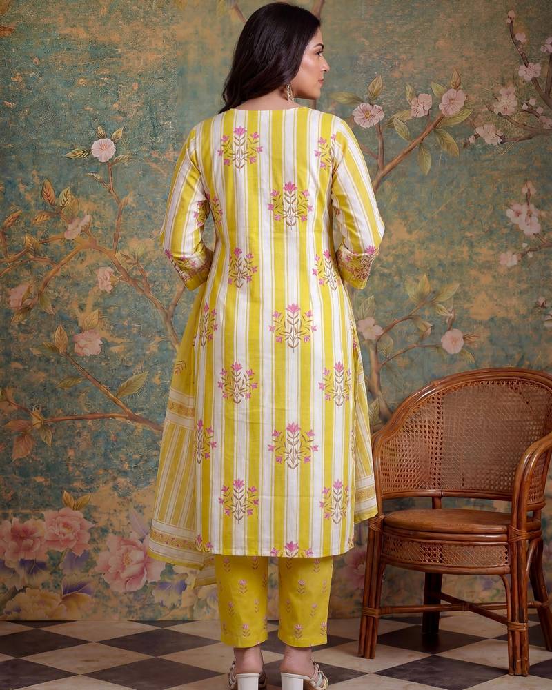 lime green cotton plus straight kurta pant dupatta set