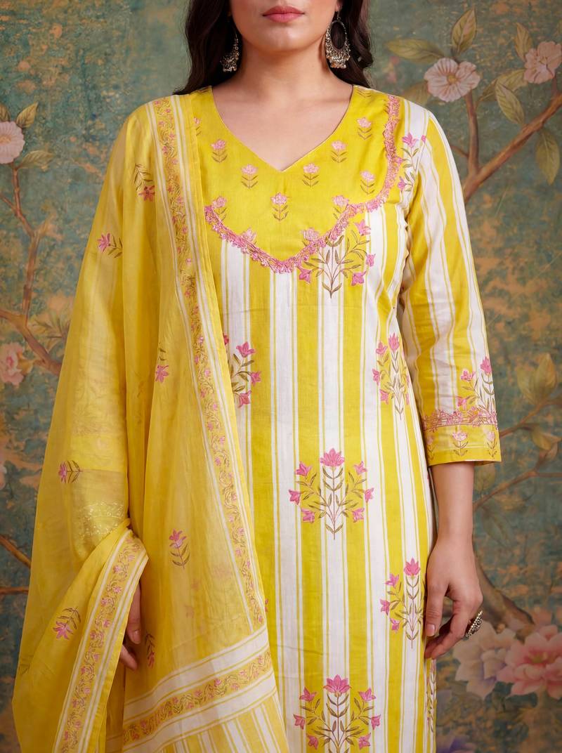 lime green cotton plus straight kurta pant dupatta set