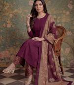 burgundy cotton a-line patch work pluse size kurta pant dupatta set