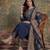 navy blue cotton a line patch work plus size kurta pant dupatta set